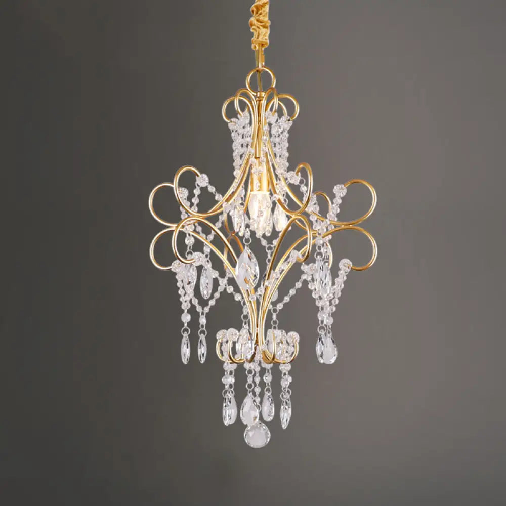 Country Style Gold Pendant Light With Crystal Accent For Corridors / F