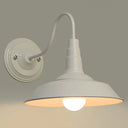 Country Style Gooseneck Wall Light With Barn Shade - Rustic Metal Sconce Fixture White