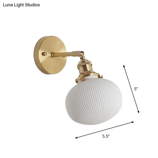 Country-Style Kitchen Wall Light Kit: Elliptical Ribbed Ceramic Lamp With Rotatable Brass Mount