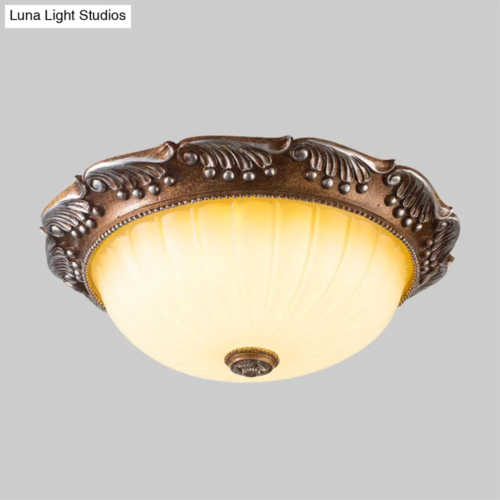 Country Style Led Ceiling Fixture - Brown Fluted Opal Glass 14’/16’ Width Flush Mount Lighting