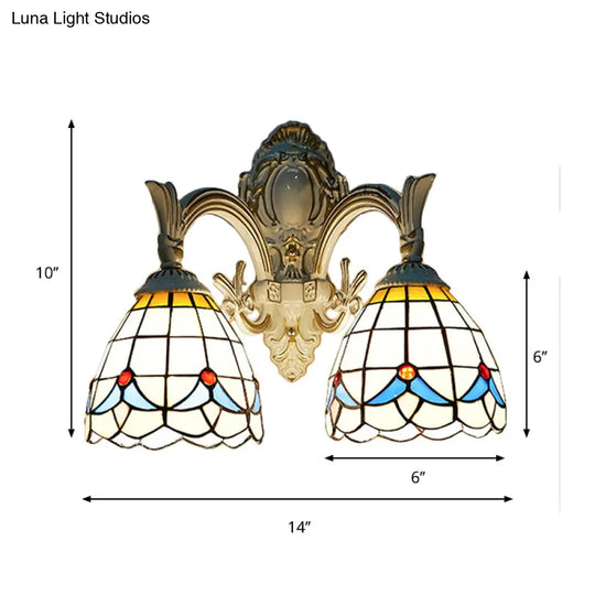 Country Style Magnolia Stained Glass Kitchen Sconce Lighting - White Wall Mount Light With 2 Lights