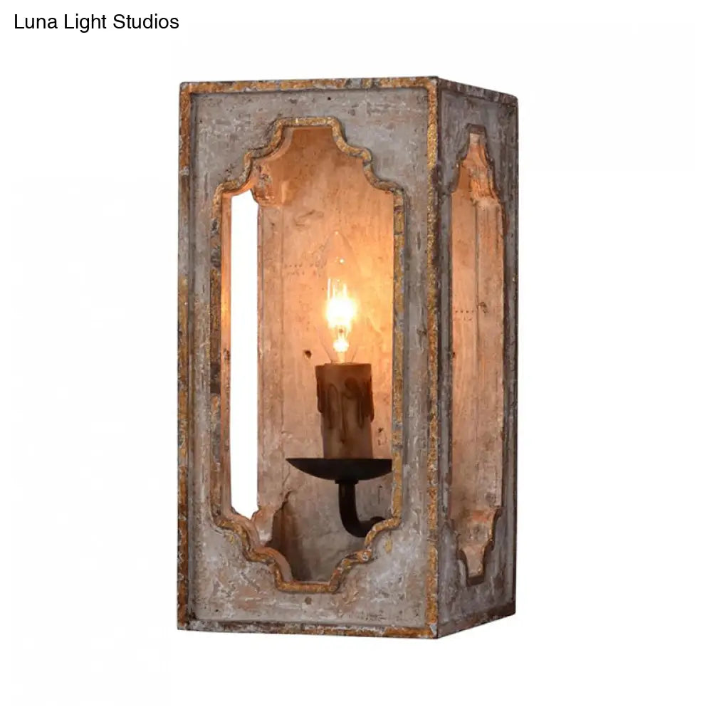 Country Style Metallic Cuboid Sconce With Candle Design