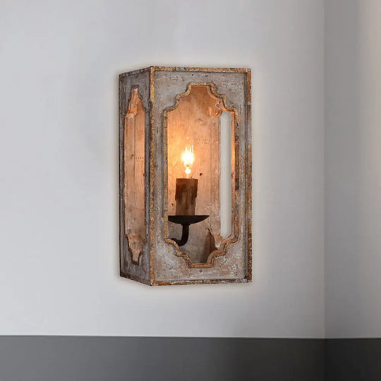 Country Style Metallic Cuboid Sconce With Candle Design Rust