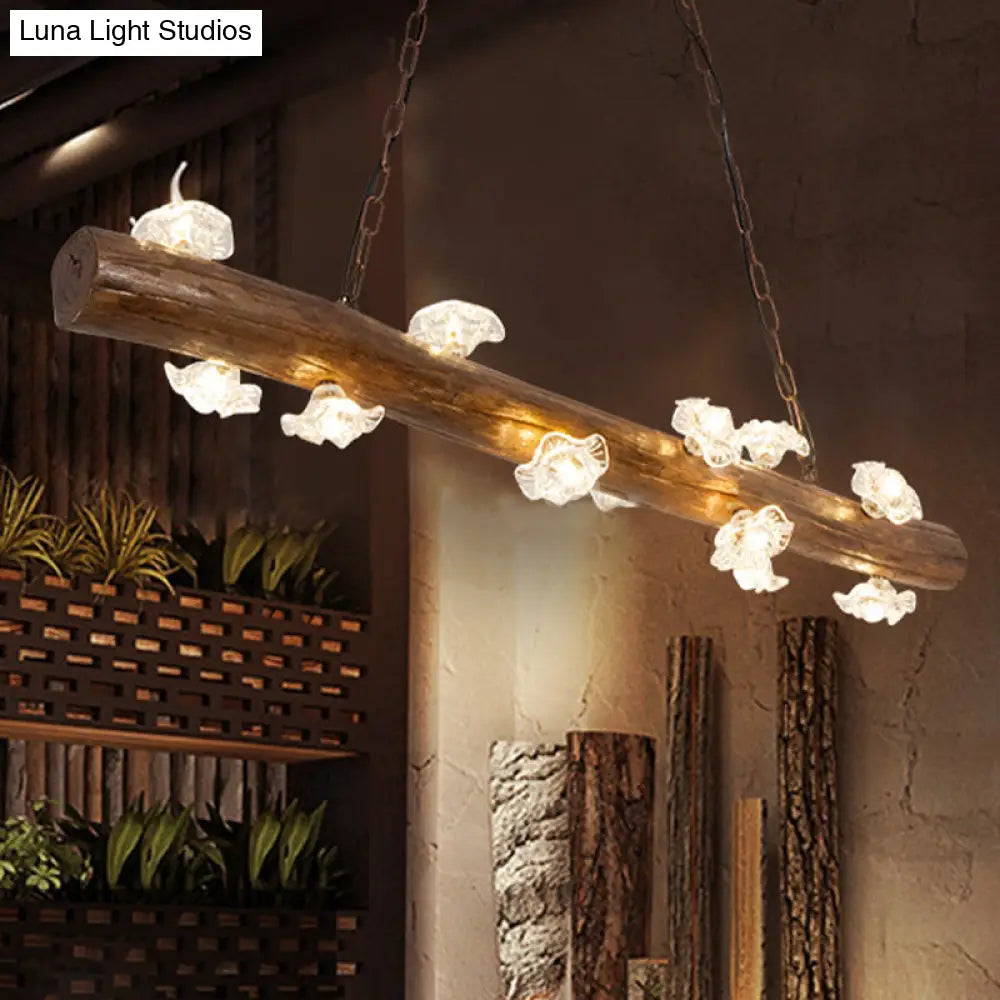 Country-Style Mushroom Chandelier With 12 Wooden Bulbs For Indoor Pendant Lighting