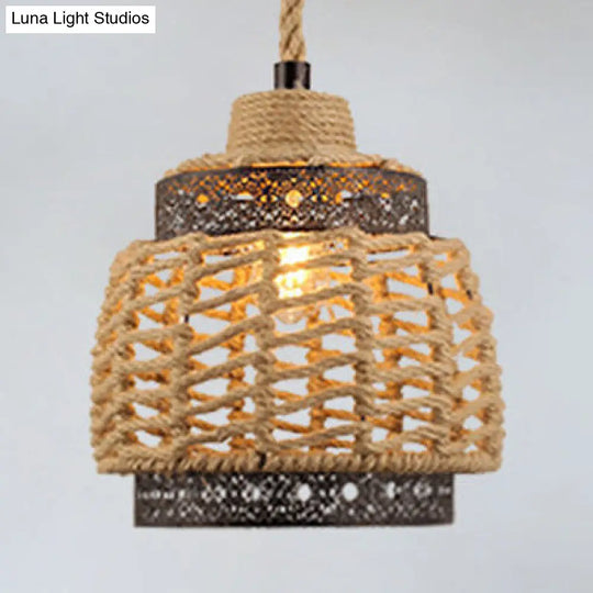 Country Style Cylindrical Ceiling Lamp - Beige 1-Light Pendant Light For Restaurants / B