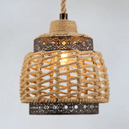 Country Style Pendant Lamp With Rope And Metal - Beige / B