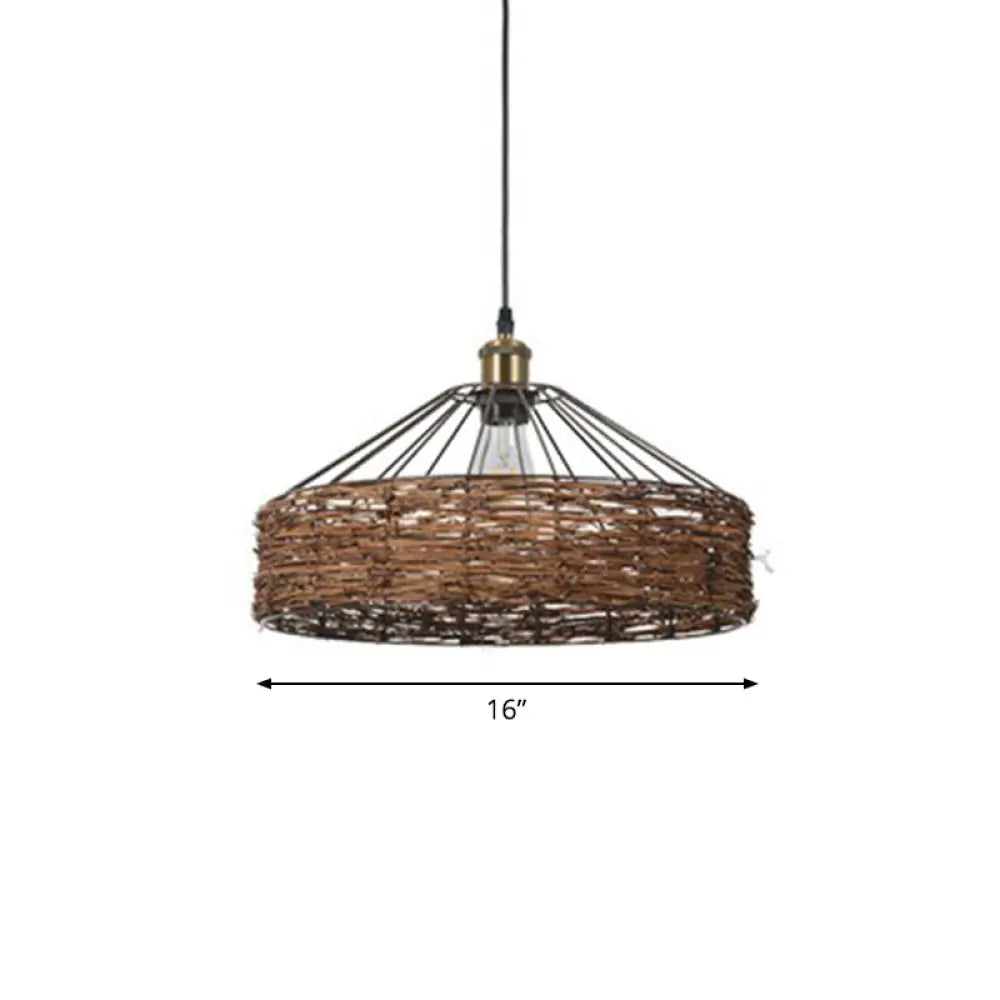 Country Style Rattan Barn Hanging Light Pendant For Dining Room - Brown Finish 1 Bulb / 16’