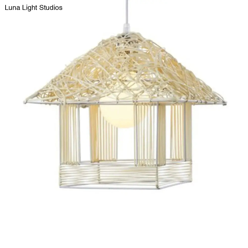 Country Style Rattan House Pendant Ceiling Light - Single Bulb Hanging Fixture