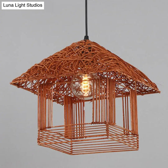 Country Style Rattan House Pendant Ceiling Light - Single Bulb Hanging Fixture