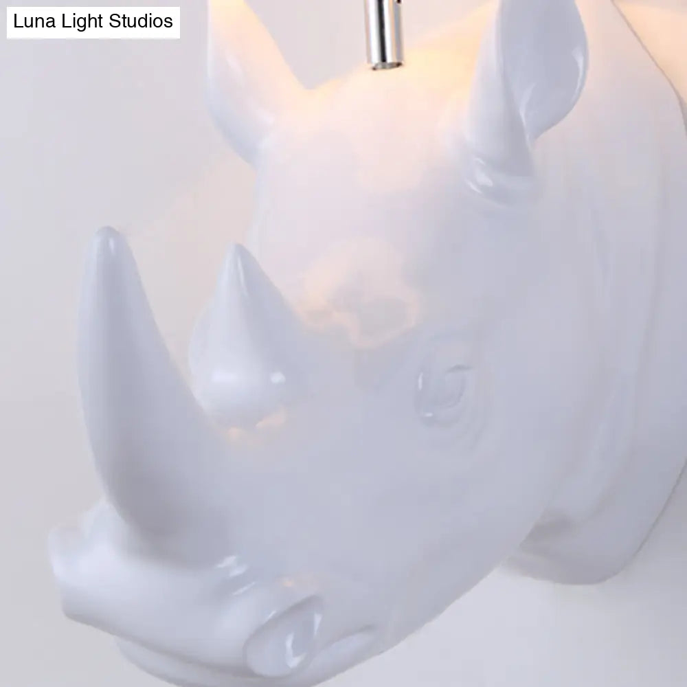 Country Style Rhinoceros Resin Sconce Light - Wall Mounted Lamp With Cone Fabric Shade