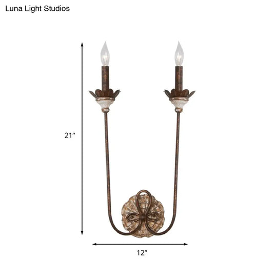 Country Style Rustic Metal 2-Light Wall Sconce For Dining Room With Flower Deco