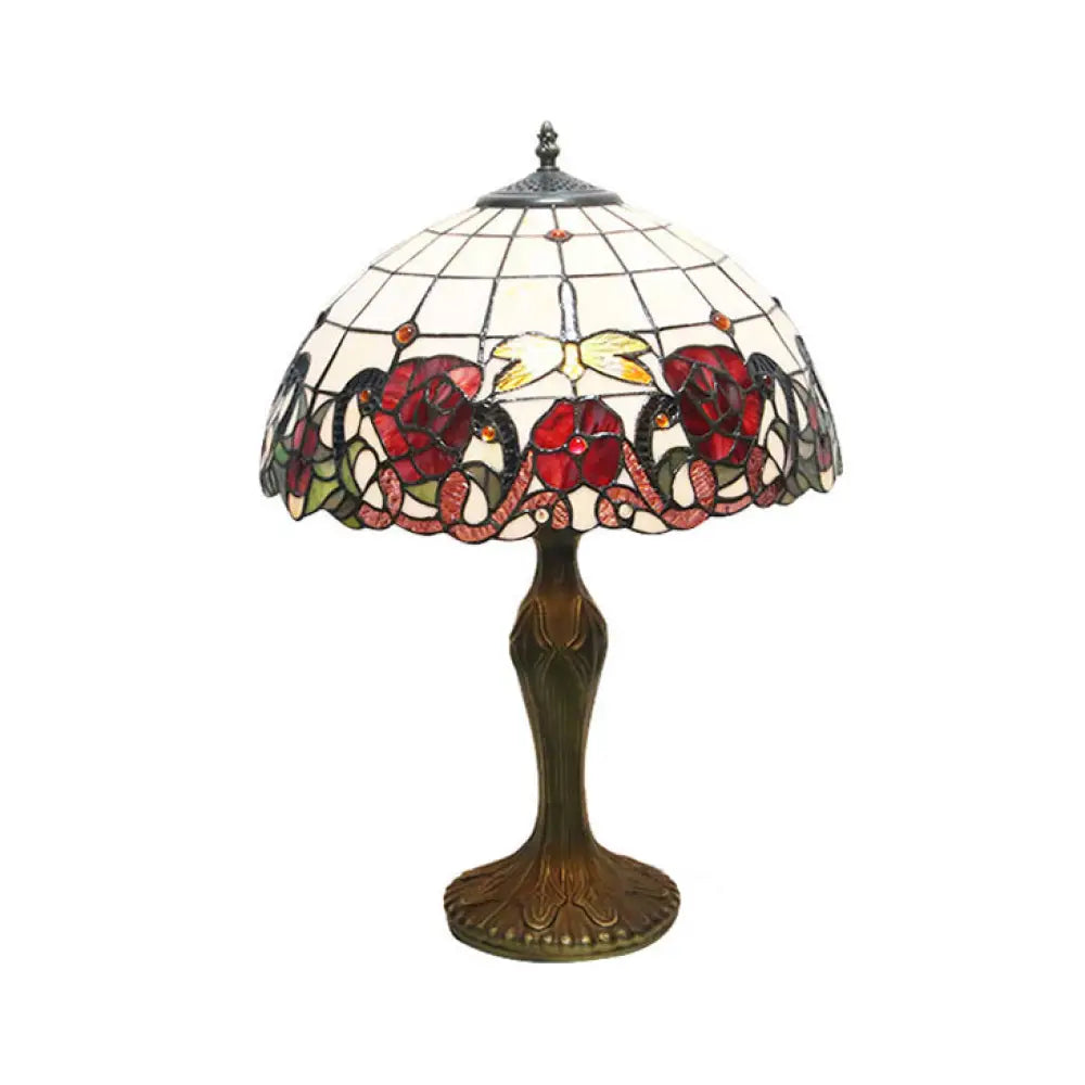 Country Style Stained Glass Dome Flower Table Light - Red/Green 1 Indoor Lighting Red