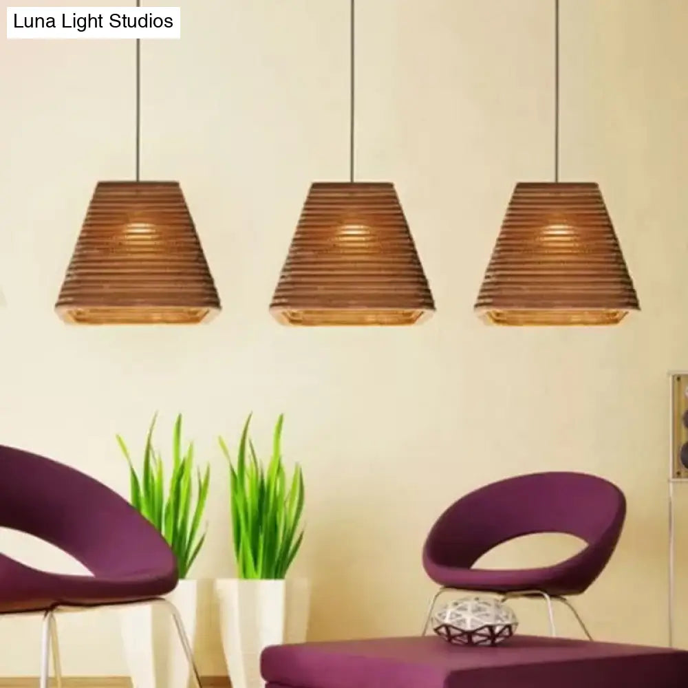 Country Style Trapezoid/Vase Pendant Light Kit - Single Brown Suspension Lamp 10’/12’/15’ Wide