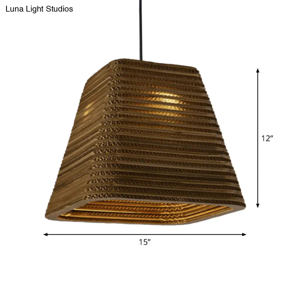 Country Style Trapezoid/Vase Pendant Light Kit - Single Brown Suspension Lamp 10’/12’/15’ Wide