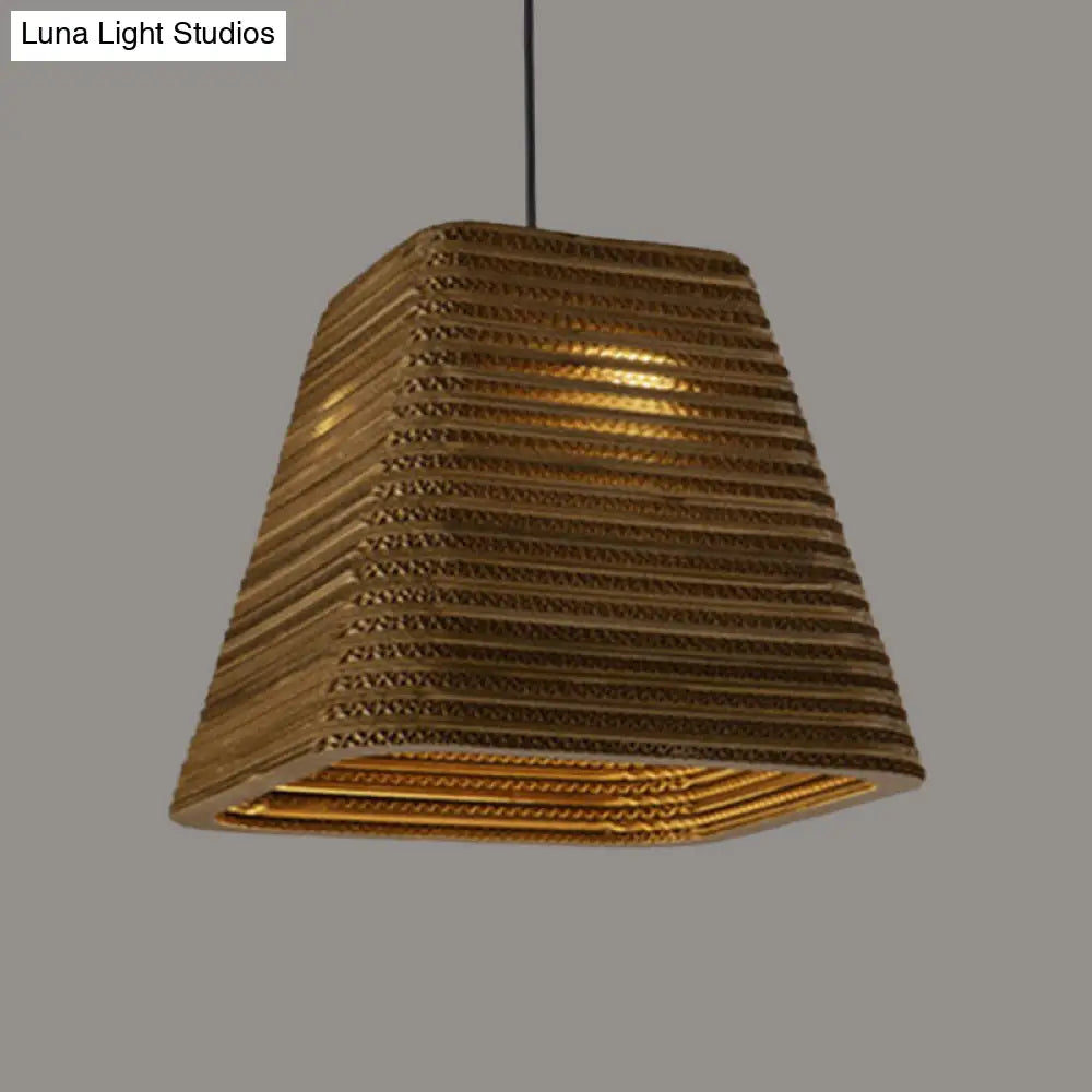 Country Style Trapezoid Vase Pendant Light - Single Brown Suspension Lamp 10/12/15 Wide