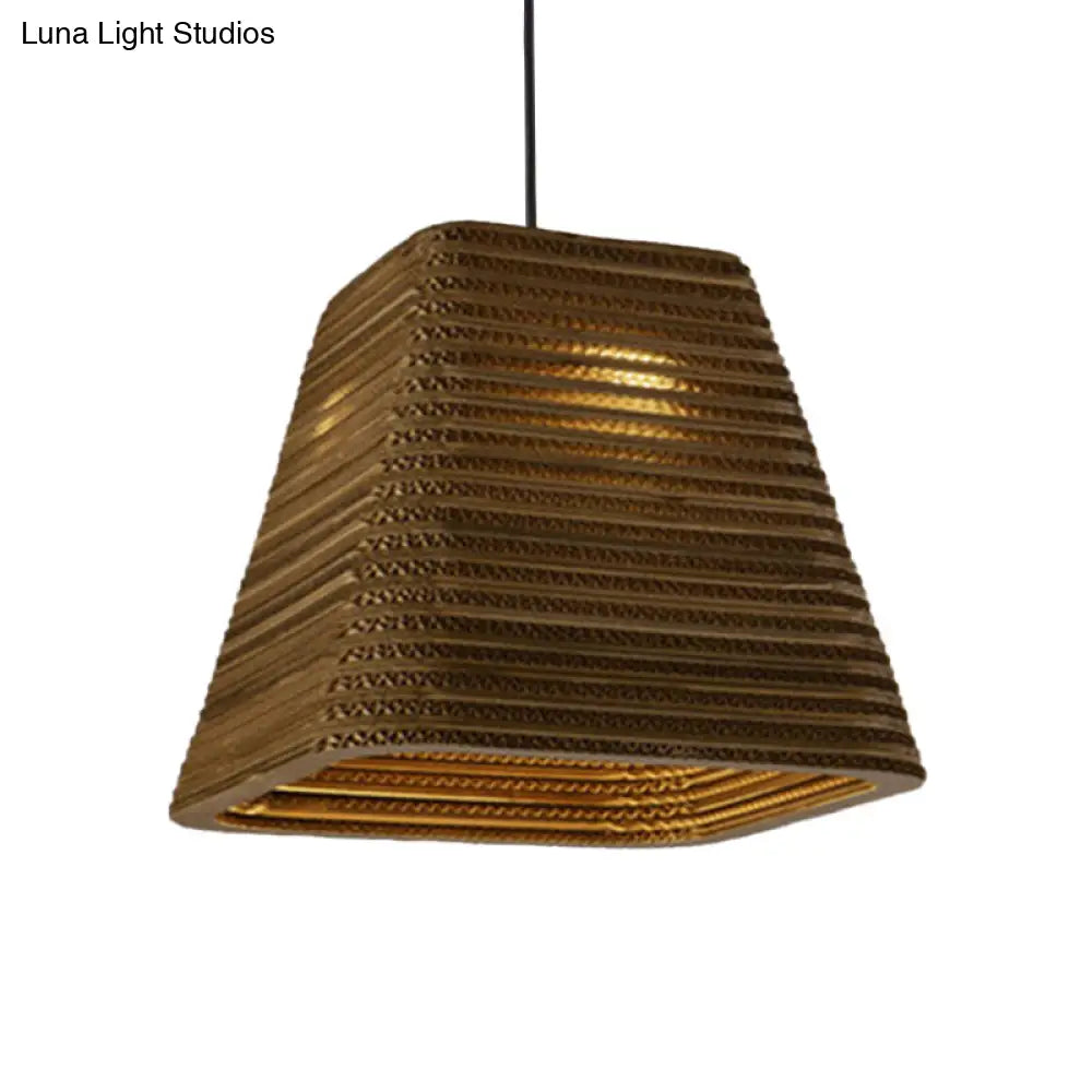 Country Style Trapezoid Vase Pendant Light - Single Brown Suspension Lamp 10/12/15 Wide