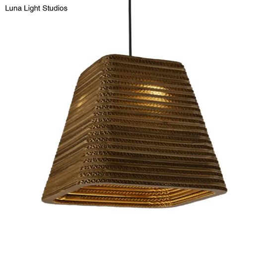 Country Style Trapezoid Vase Pendant Light - Single Brown Suspension Lamp 10/12/15 Wide