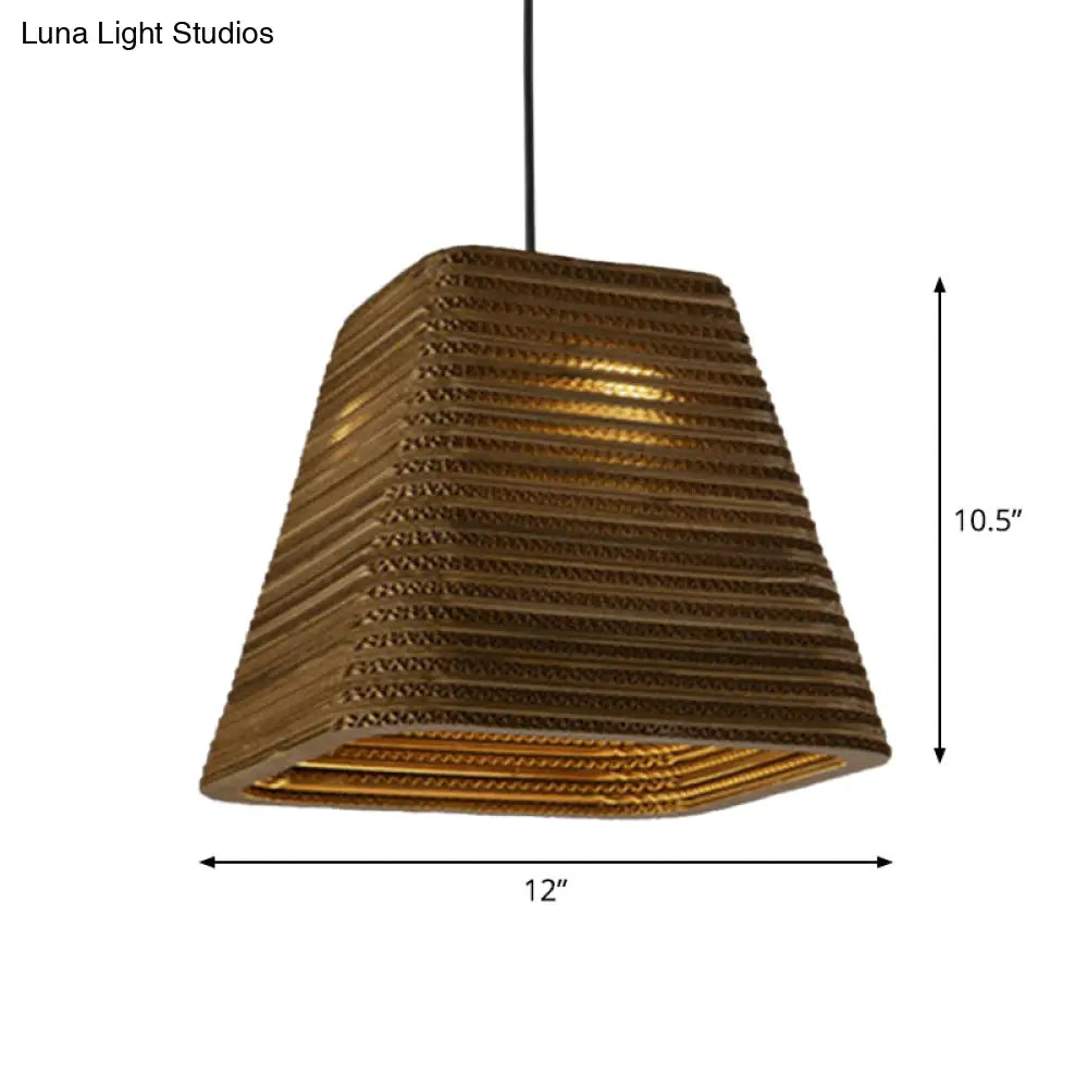 Country Style Trapezoid/Vase Pendant Light Kit - Single Brown Suspension Lamp 10’/12’/15’ Wide