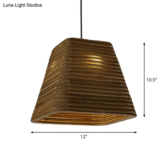 Country Style Trapezoid/Vase Pendant Light Kit - Single Brown Suspension Lamp 10’/12’/15’ Wide