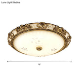 Country-Style Veined Glass Dome Flush Mount Lamp - Led Parlour Ceiling Fixture In Brass With