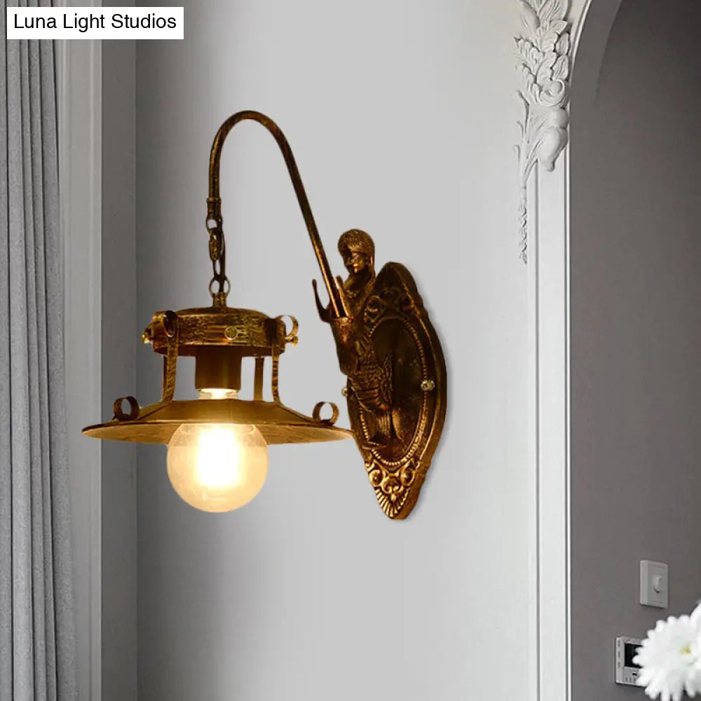 Country Style Wall Sconce With Brass Flared Metal Shade