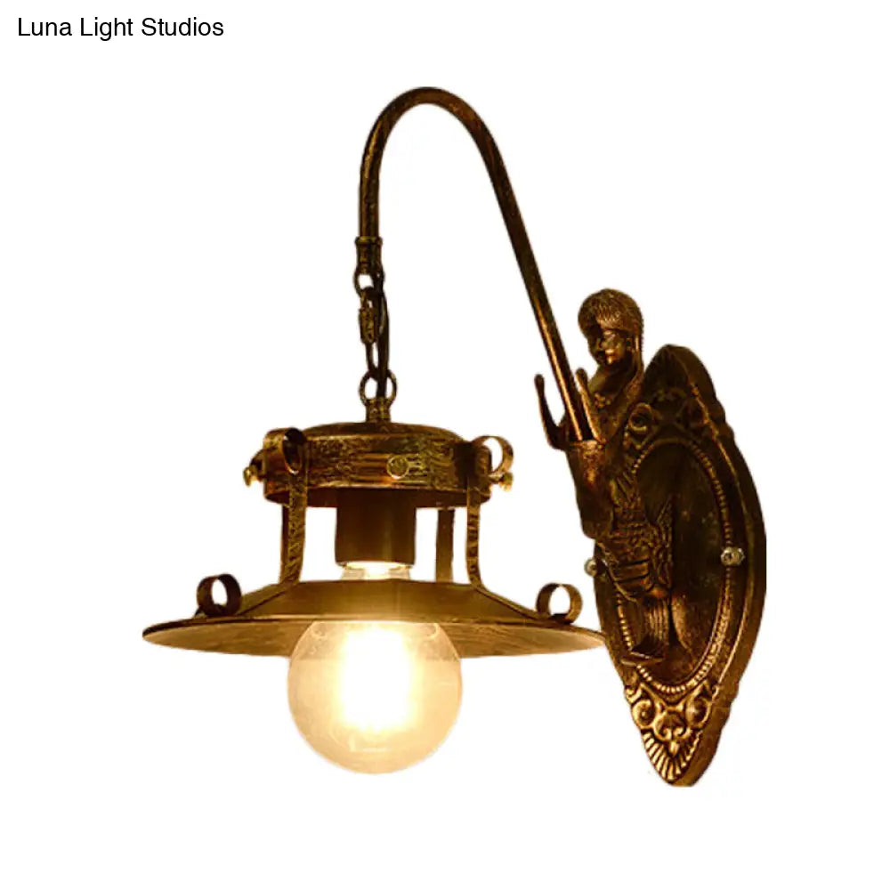 Country Style Wall Sconce With Brass Flared Metal Shade