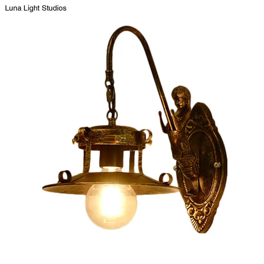 Country Style Wall Sconce With Brass Flared Metal Shade