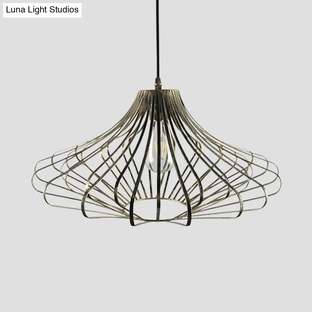 Country Style Metal Wire Cage Pendant Lamp With Adjustable Cord - Brass/Rust Ceiling Light