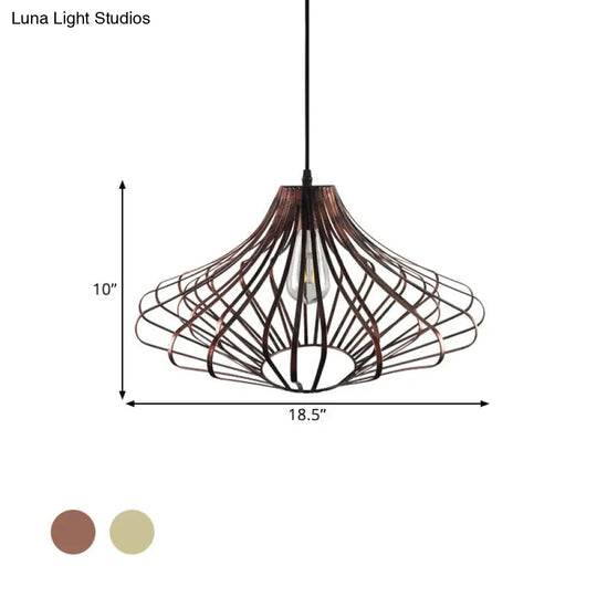 Country Style Metal Wire Cage Pendant Lamp With Adjustable Cord - Brass/Rust Ceiling Light