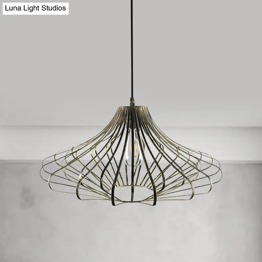 Country Style Metal Wire Cage Pendant Lamp With Adjustable Cord - Brass/Rust Ceiling Light