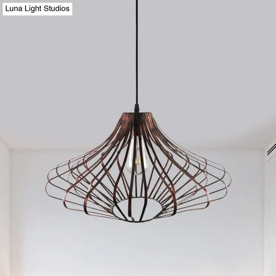 Country Style Metal Wire Cage Pendant Lamp With Adjustable Cord - Brass/Rust Ceiling Light Rust