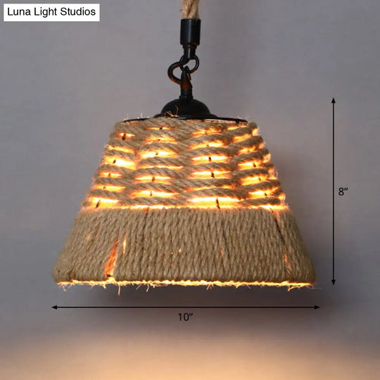 Rustic Wood And Rope Hanging Pendant Light For Restaurants With Single Cage Shade