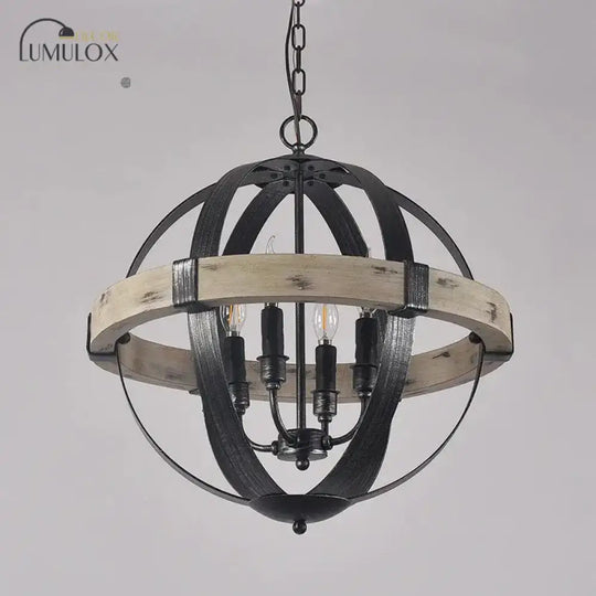 Country Style Wood Strap Globe Pendant Chandelier In Black 4 /