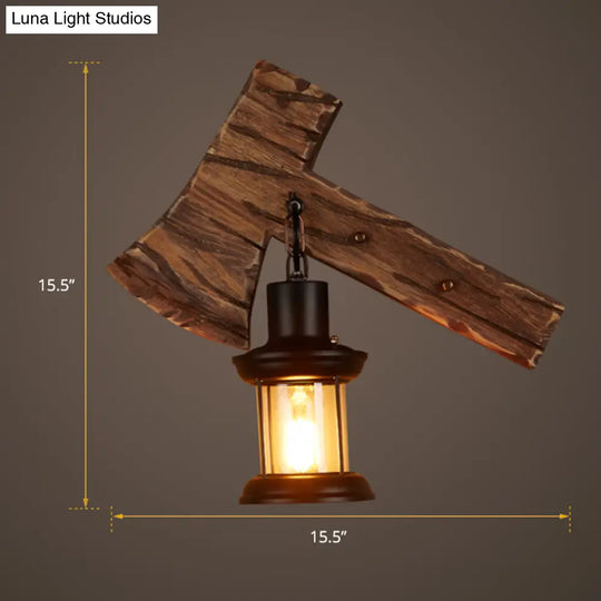 Country Style Wooden Wall Sconce With Lantern Shade - Bedroom Lighting