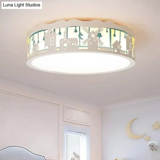 Country View Nordic Style Drum Ceiling Lamp For Living Rooms: Metal Flush Light
