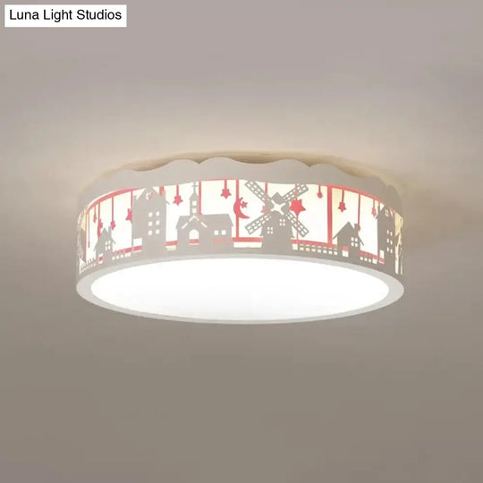 Country View Nordic Style Drum Ceiling Lamp For Living Rooms: Metal Flush Light Pink