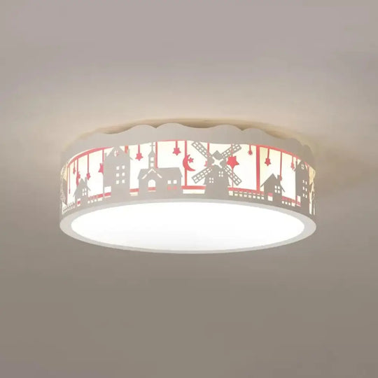 Country View Nordic Style Drum Ceiling Lamp For Living Rooms: Metal Flush Light Pink