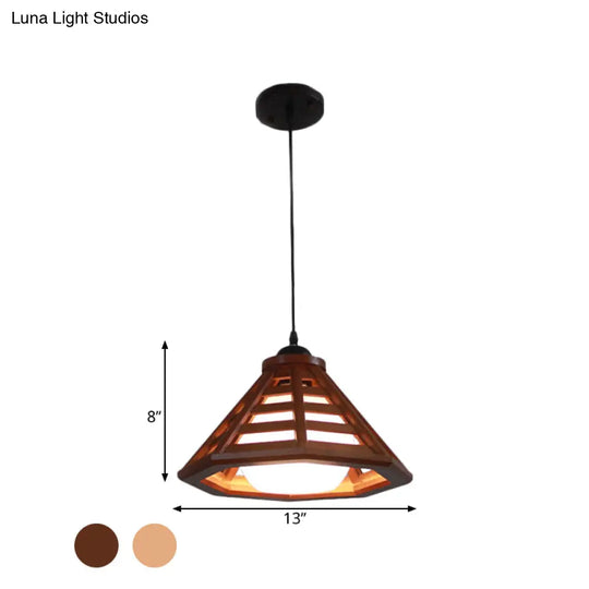 Country Wood Cone Ceiling Pendant Light - Beige/Red Brown 13/19.5 Wide 1 Restaurant Suspension Lamp