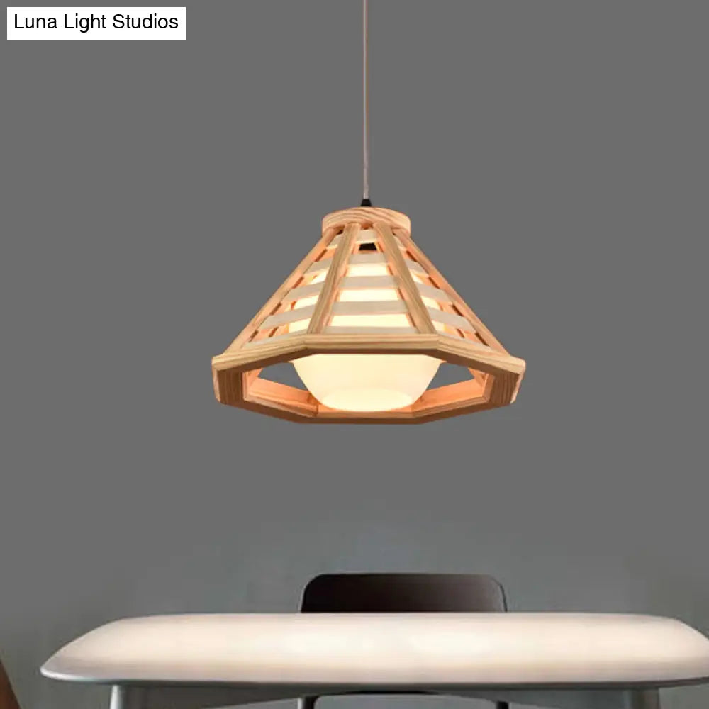 Country Wood Cone Ceiling Pendant Light - Beige/Red Brown 13/19.5 Wide 1 Restaurant Suspension Lamp