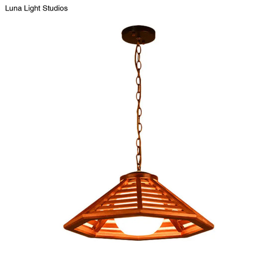 Country Wood Cone Ceiling Pendant Light - Beige/Red Brown 13/19.5 Wide 1 Restaurant Suspension Lamp