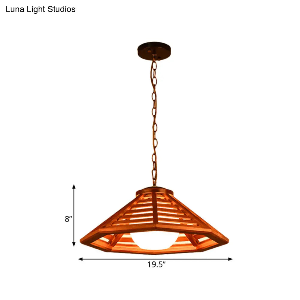 Country Wood Cone Ceiling Pendant Light - Beige/Red Brown 13/19.5 Wide 1 Restaurant Suspension Lamp