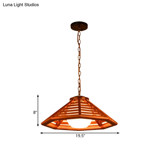 Country Wood Cone Ceiling Pendant Light - Beige/Red Brown 13/19.5 Wide 1 Restaurant Suspension Lamp