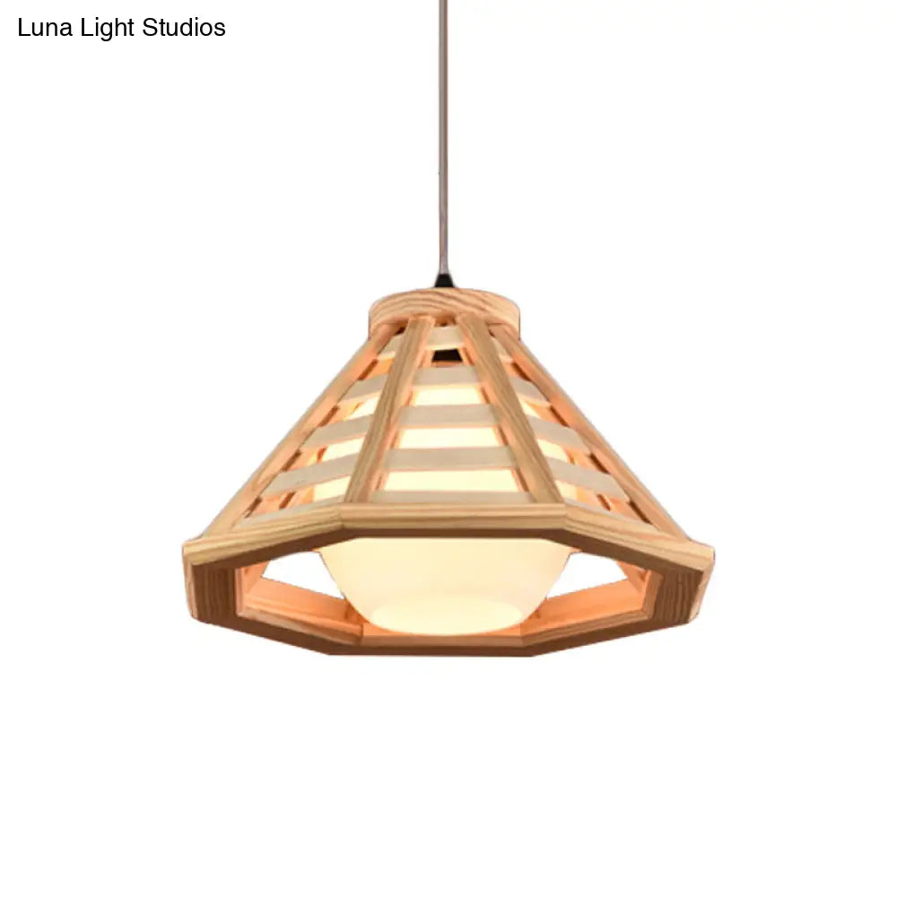 Country Wood Cone Ceiling Pendant Light - Beige/Red Brown 13/19.5 Wide 1 Restaurant Suspension Lamp