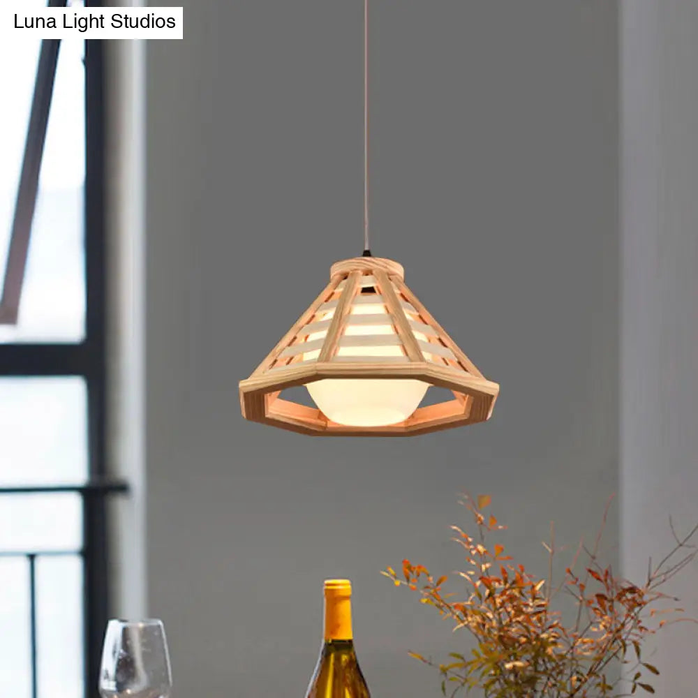 Country Wood Cone Ceiling Pendant Light - Beige/Red Brown 13/19.5 Wide 1 Restaurant Suspension Lamp