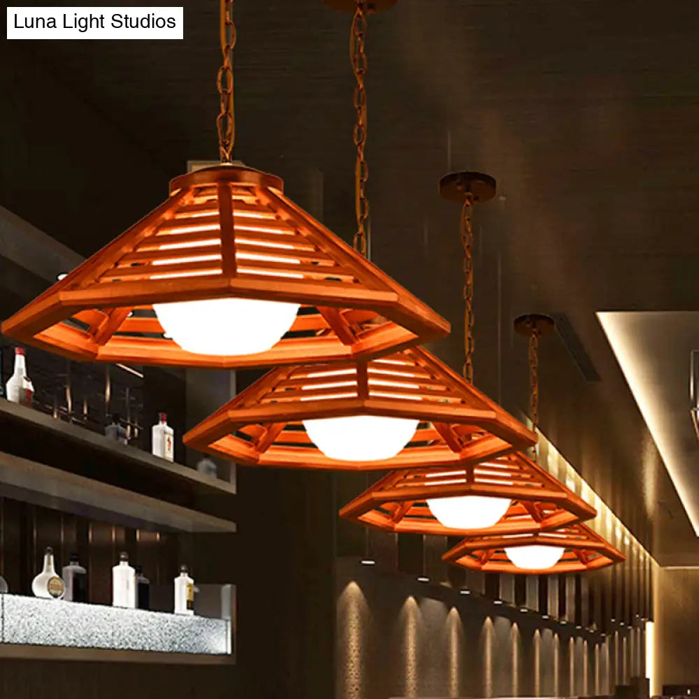 Country Wood Cone Ceiling Pendant Light - Beige/Red Brown 13/19.5 Wide 1 Restaurant Suspension Lamp