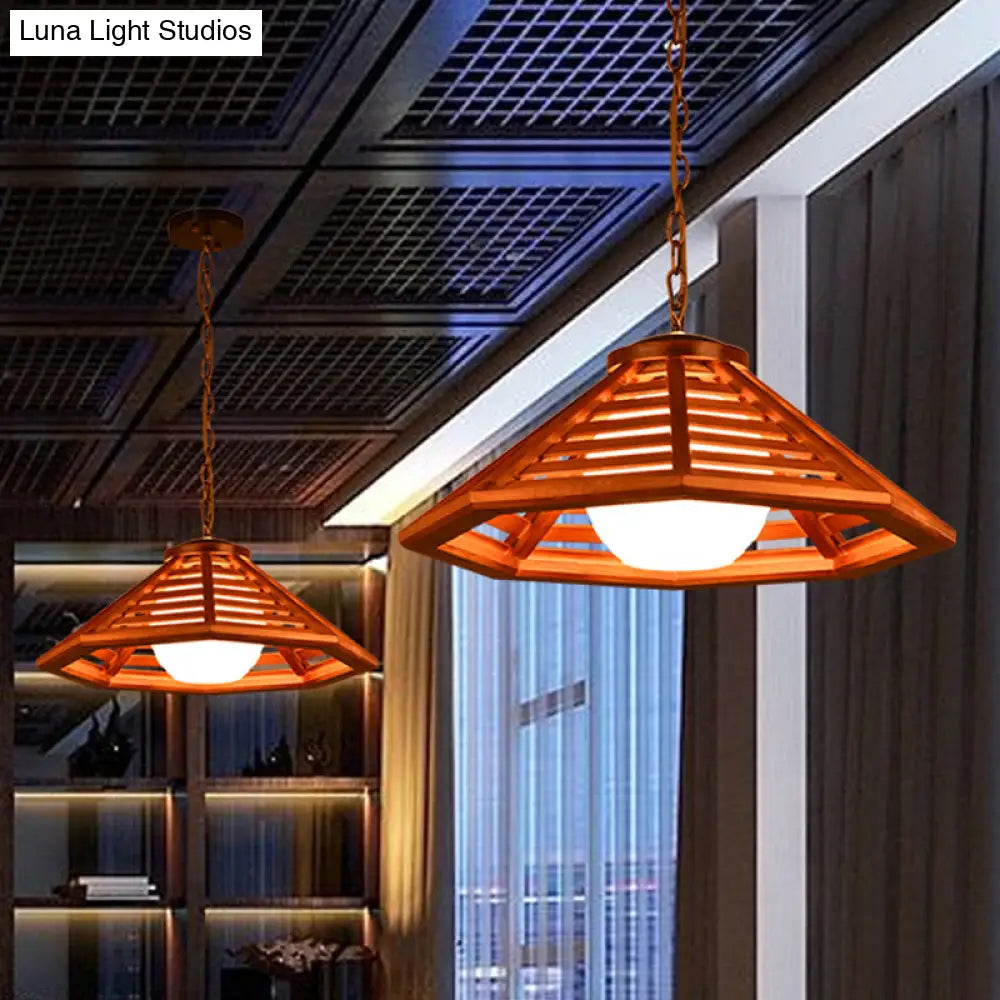 Country Wood Cone Ceiling Pendant Light - Beige/Red Brown 13/19.5 Wide 1 Restaurant Suspension Lamp