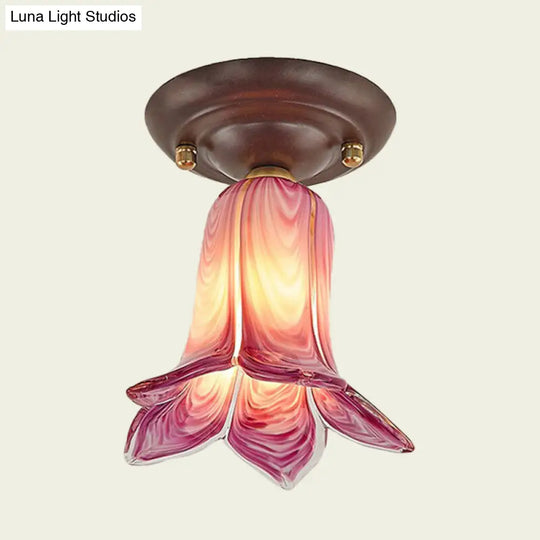 Countryside 1-Light Metal Ceiling Lamp For Living Room Led Flush Mount Lighting - Lily/Tulip Design