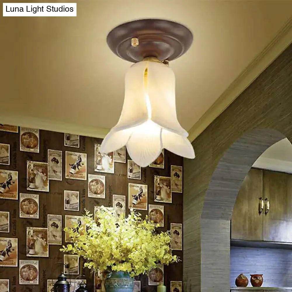 Countryside 1-Light Metal Ceiling Lamp For Living Room Led Flush Mount Lighting - Lily/Tulip Design