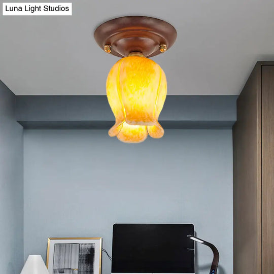 Countryside 1-Light Metal Ceiling Lamp For Living Room Led Flush Mount Lighting - Lily/Tulip Design