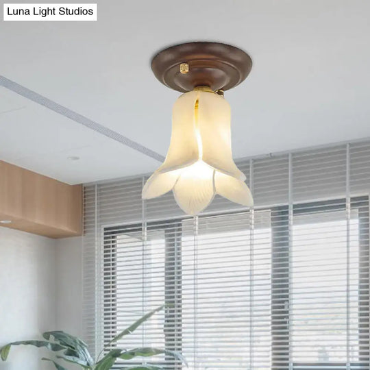 Countryside 1-Light Metal Ceiling Lamp For Living Room Led Flush Mount Lighting - Lily/Tulip Design
